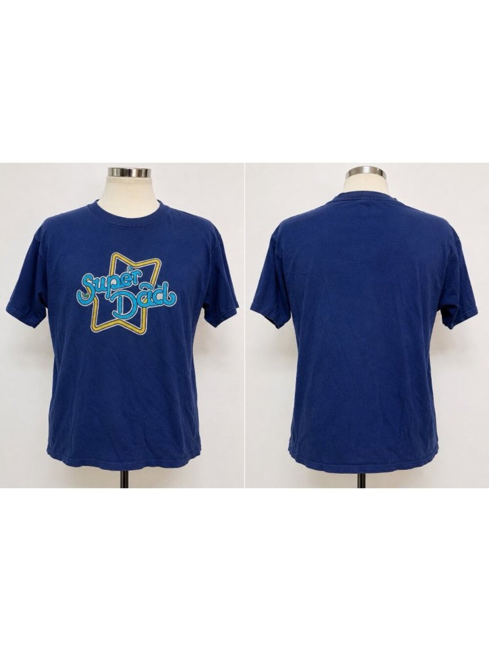 Vintage 80s Super Dad T-Shirt Single Stitch Navy Blue Retro Father Tee L 40-42